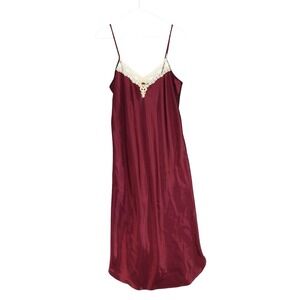 Vtg California Dynasty Satin Long Nightgown Dress Lace Rossette Nightie Lingerie